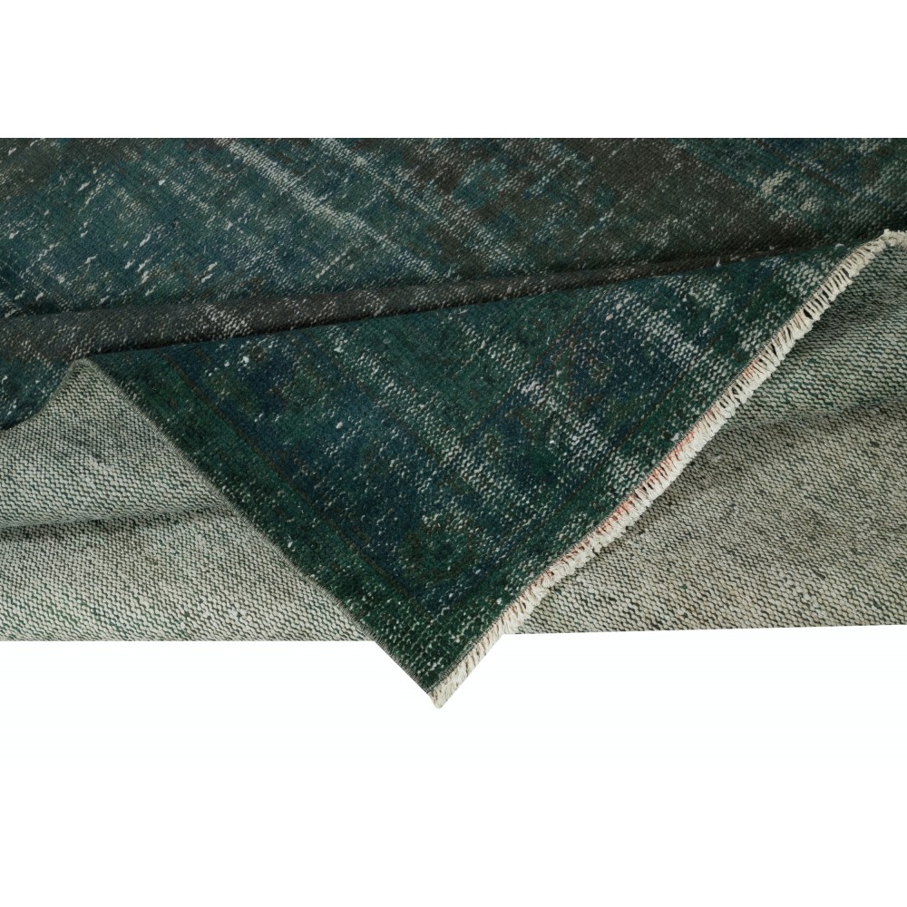 Handmade Dark Green Color Turkish Area Rug for Modern Interiors