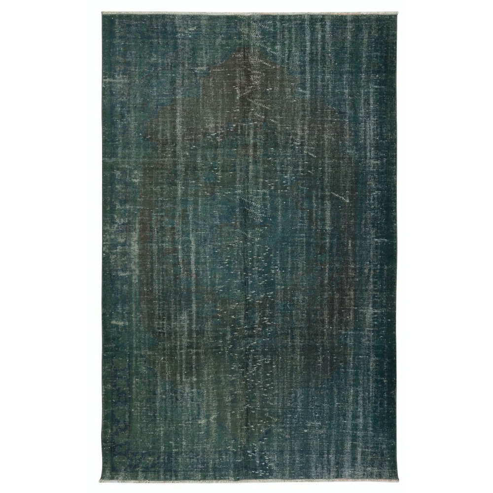 Handmade Dark Green Color Turkish Area Rug for Modern Interiors