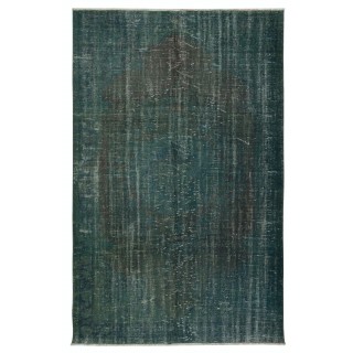 Handmade Dark Green Color Turkish Area Rug for Modern Interiors
