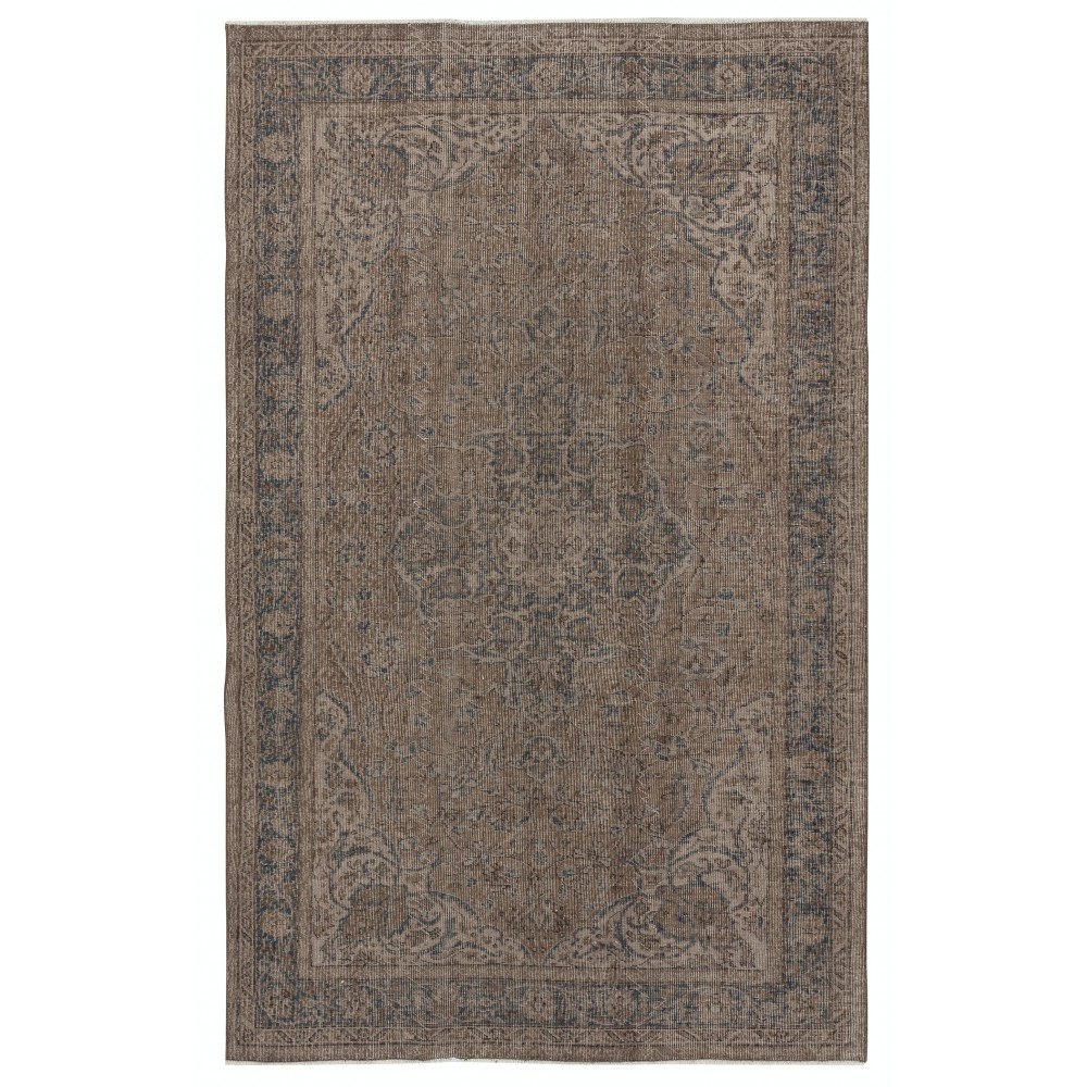 Modern Turkish Floor Rug in Brown Color. Hand Knotted Area Rug for Kitchen and Living Room