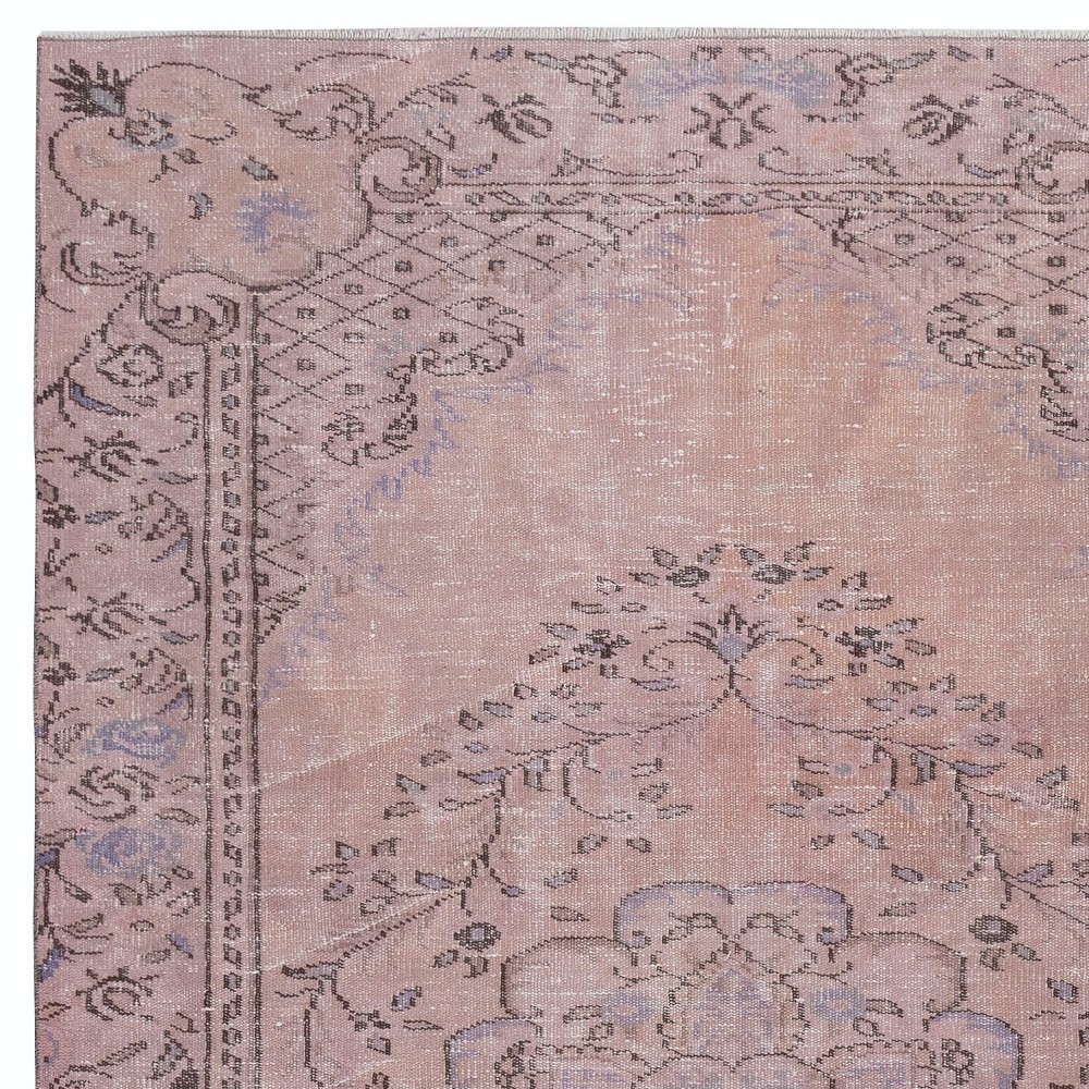 Contemporary Handmade Low Pile Turkish Wool Area Rug in Pink Color