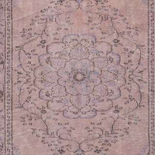 Vintage Handmade Turkish Wool Area Rug redyed in Pink Color for contemporary interiors