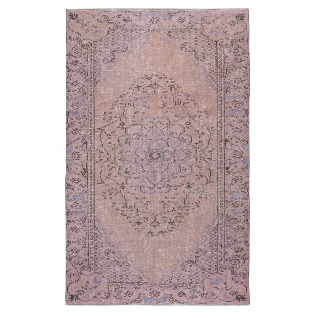 Contemporary Handmade Low Pile Turkish Wool Area Rug in Pink Color