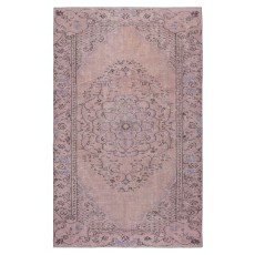 Vintage Handmade Turkish Wool Area Rug redyed in Pink Color for contemporary interiors