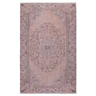 Vintage Handmade Turkish Wool Area Rug redyed in Pink Color for contemporary interiors