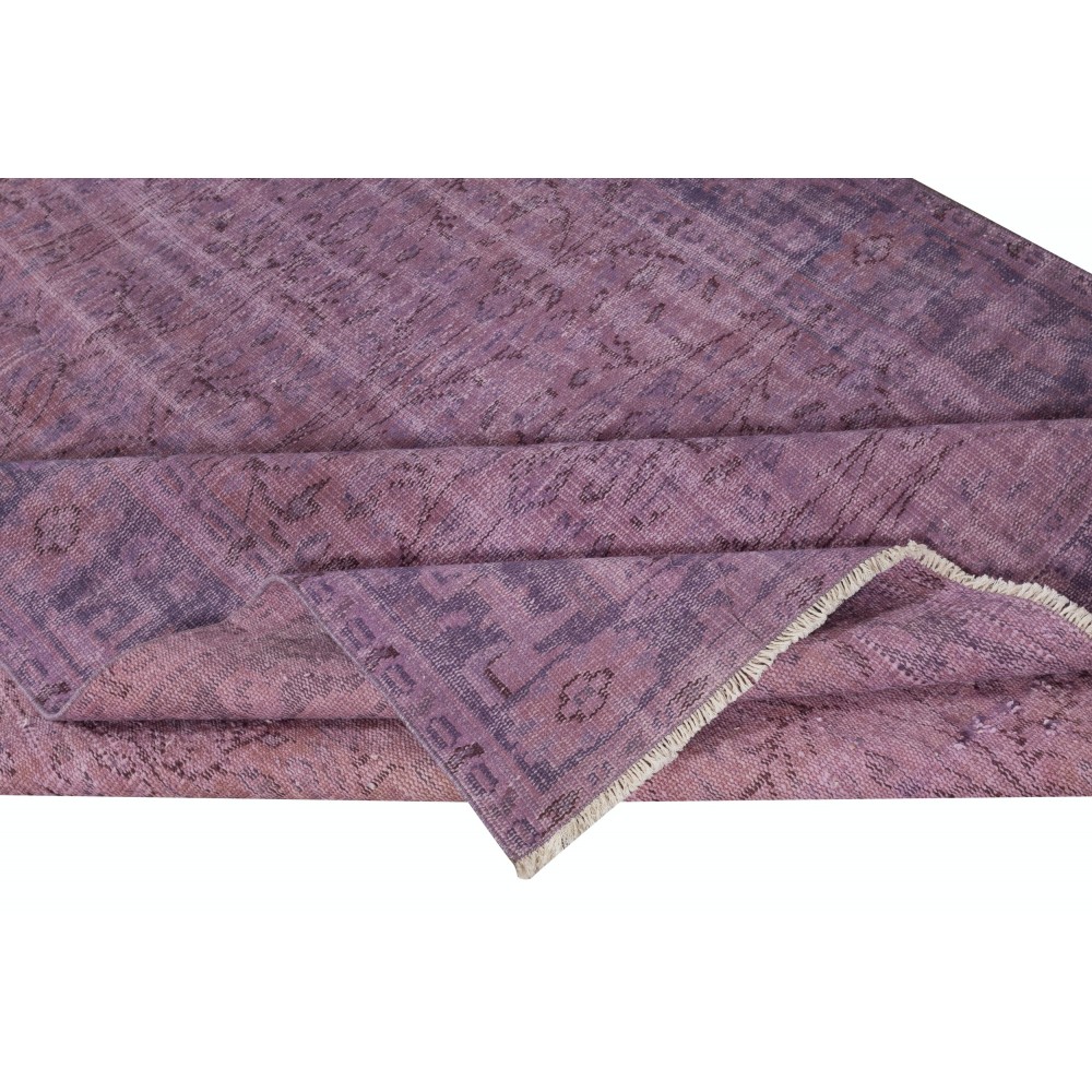 Vintage Handmade Turkish Area Rug redyed in Purple Color for modern interiors