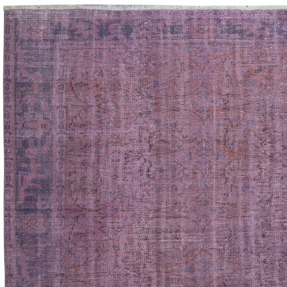 Vintage Handmade Turkish Area Rug redyed in Purple Color for modern interiors
