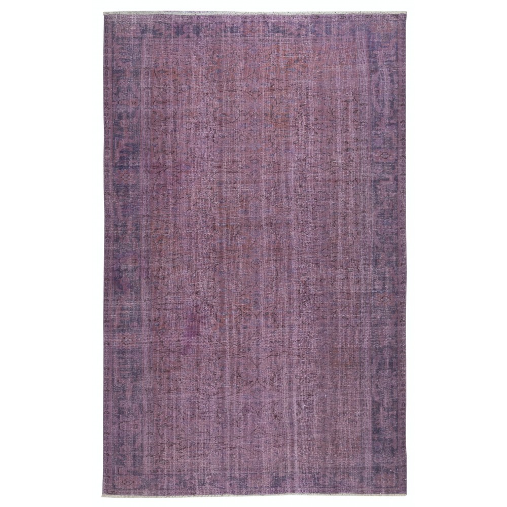 Vintage Handmade Turkish Area Rug redyed in Purple Color for modern interiors