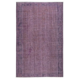 Vintage Handmade Turkish Area Rug redyed in Purple Color for modern interiors
