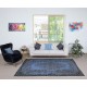 Contemporary Handmade Blue Color Turkish Wool Area Rug with Medallion Design