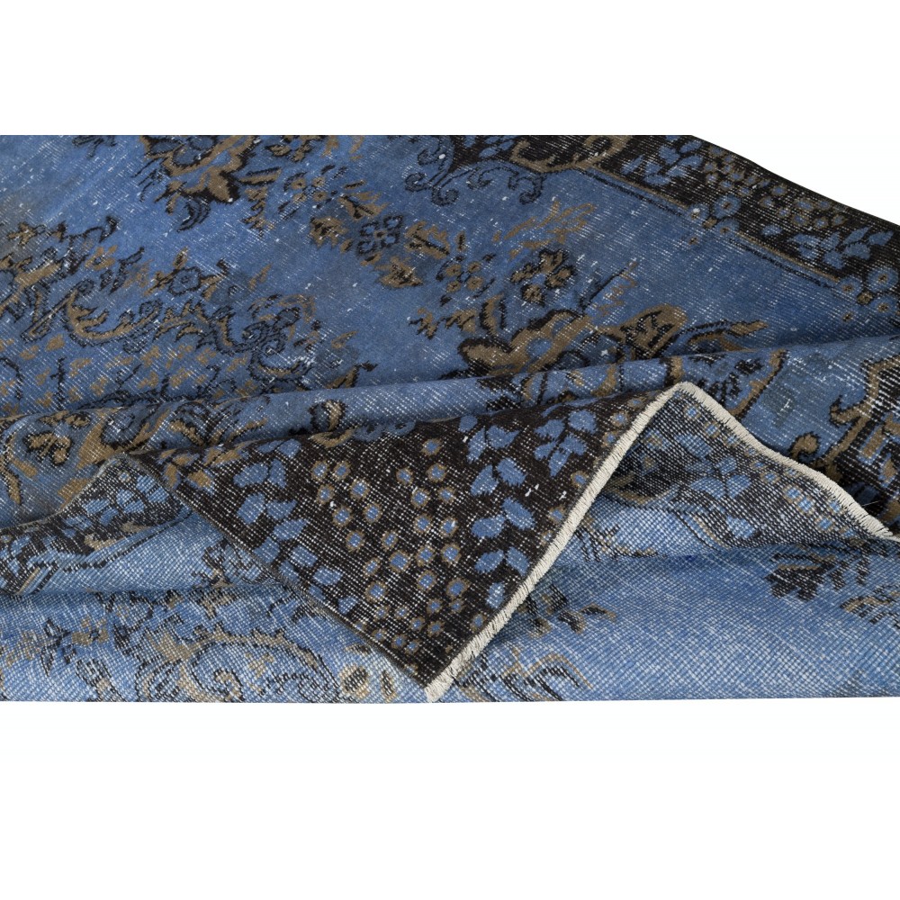 Contemporary Handmade Blue Color Turkish Wool Area Rug with Medallion Design