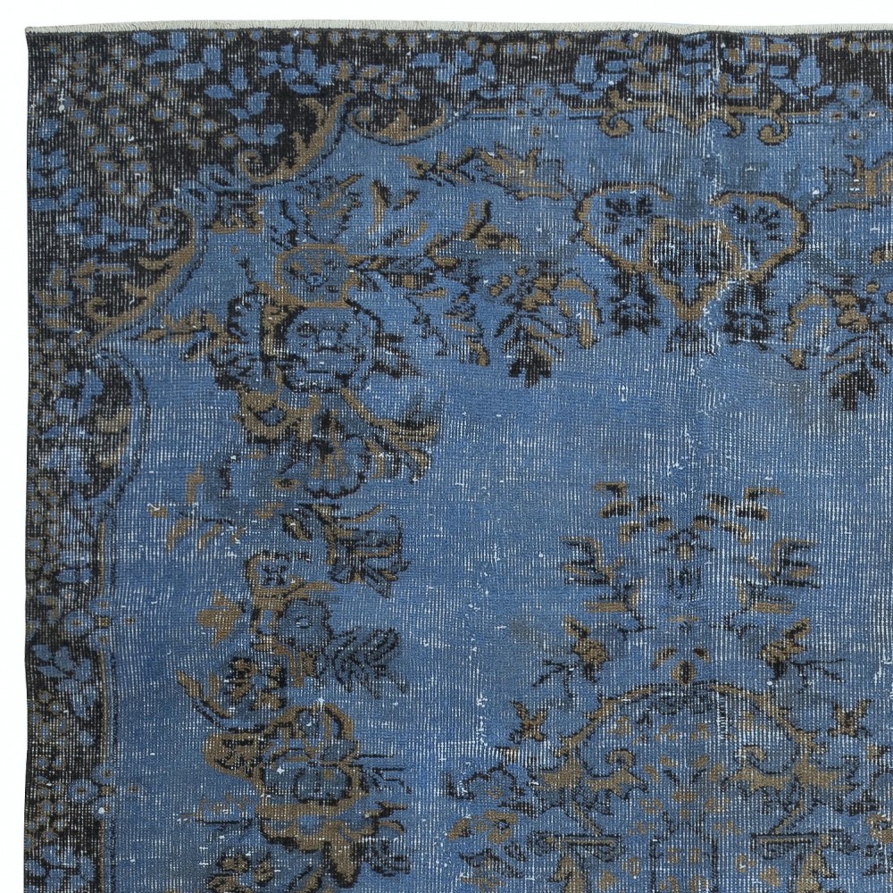 Contemporary Handmade Blue Color Turkish Wool Area Rug with Medallion Design