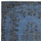 Contemporary Handmade Blue Color Turkish Wool Area Rug with Medallion Design