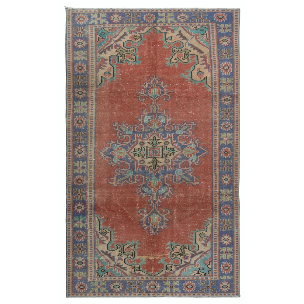 Traditional Vintage Handmade Wool Area Rug. One of a kind Turkish Carpet