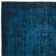 Modern Handmade Turkish Area Rug Over-Dyed in Dark Blue. Woolen Floor Covering
