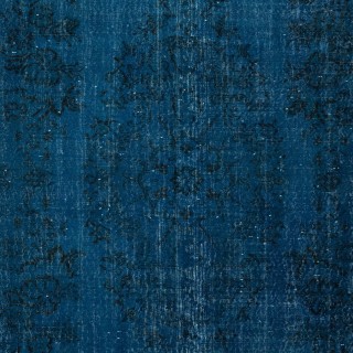 Modern Handmade Turkish Area Rug Over-Dyed in Dark Blue. Woolen Floor Covering