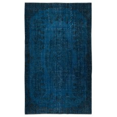 Modern Handmade Turkish Area Rug Over-Dyed in Dark Blue. Woolen Floor Covering