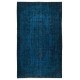 Modern Handmade Turkish Area Rug Over-Dyed in Dark Blue. Woolen Floor Covering