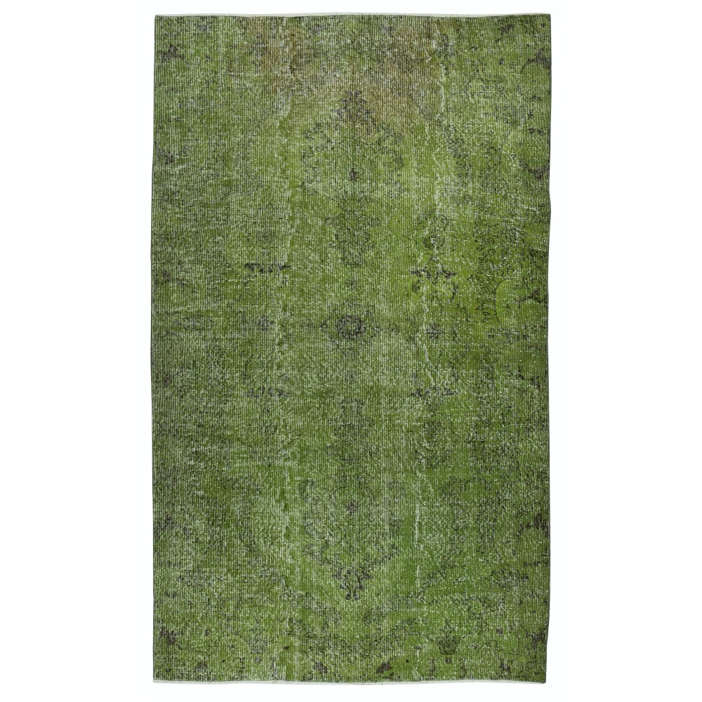 Green Color Wool Area Rug for Modern Interiors, Handmade in Turkey