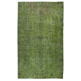 Green Color Wool Area Rug for Modern Interiors, Handmade in Turkey