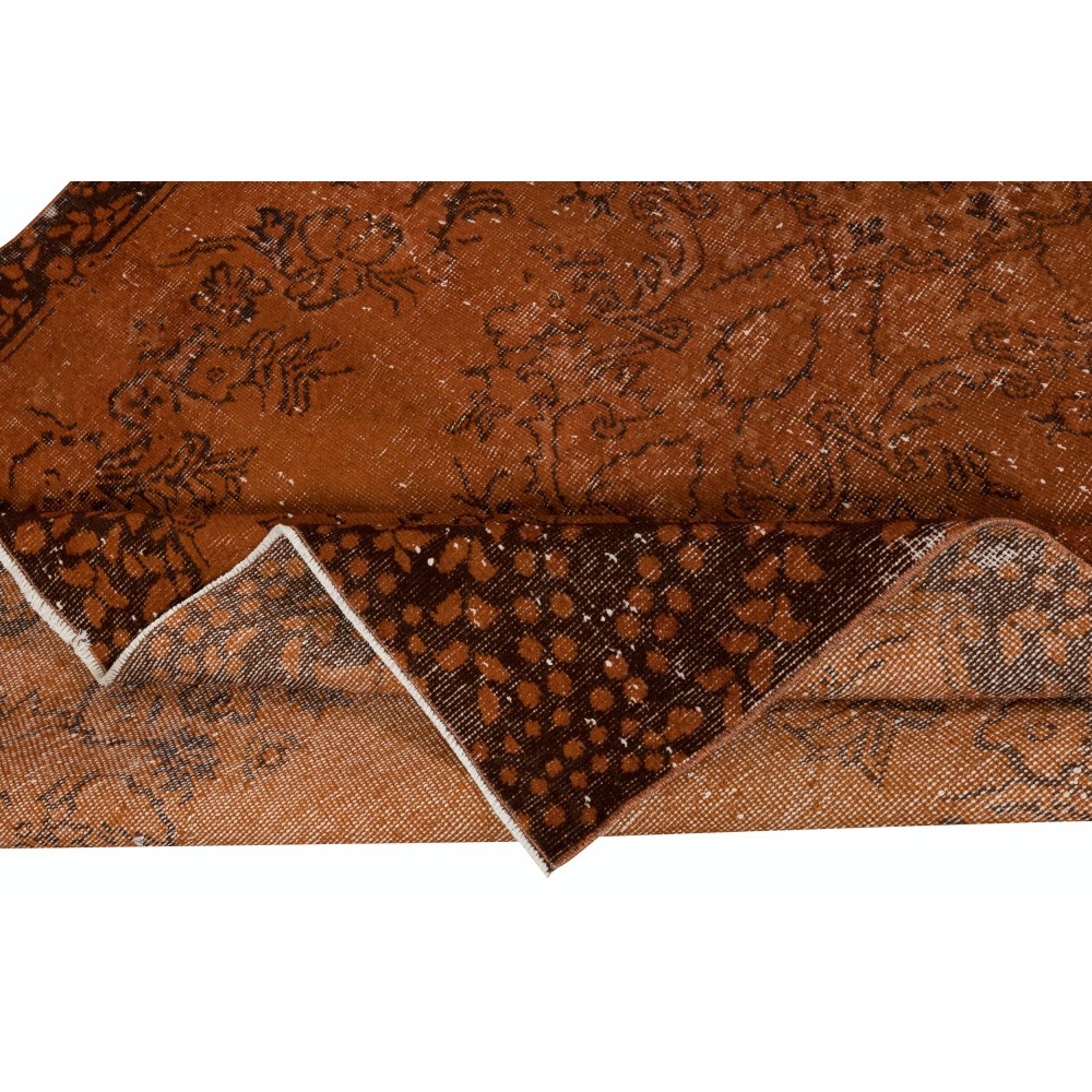 Distressed Handmade Turkish Wool Area Rug Re-Dyed in Orange Color