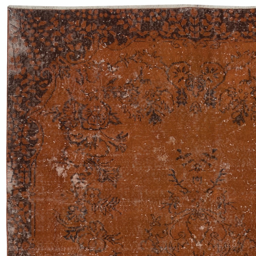 Distressed Handmade Turkish Wool Area Rug Re-Dyed in Orange Color