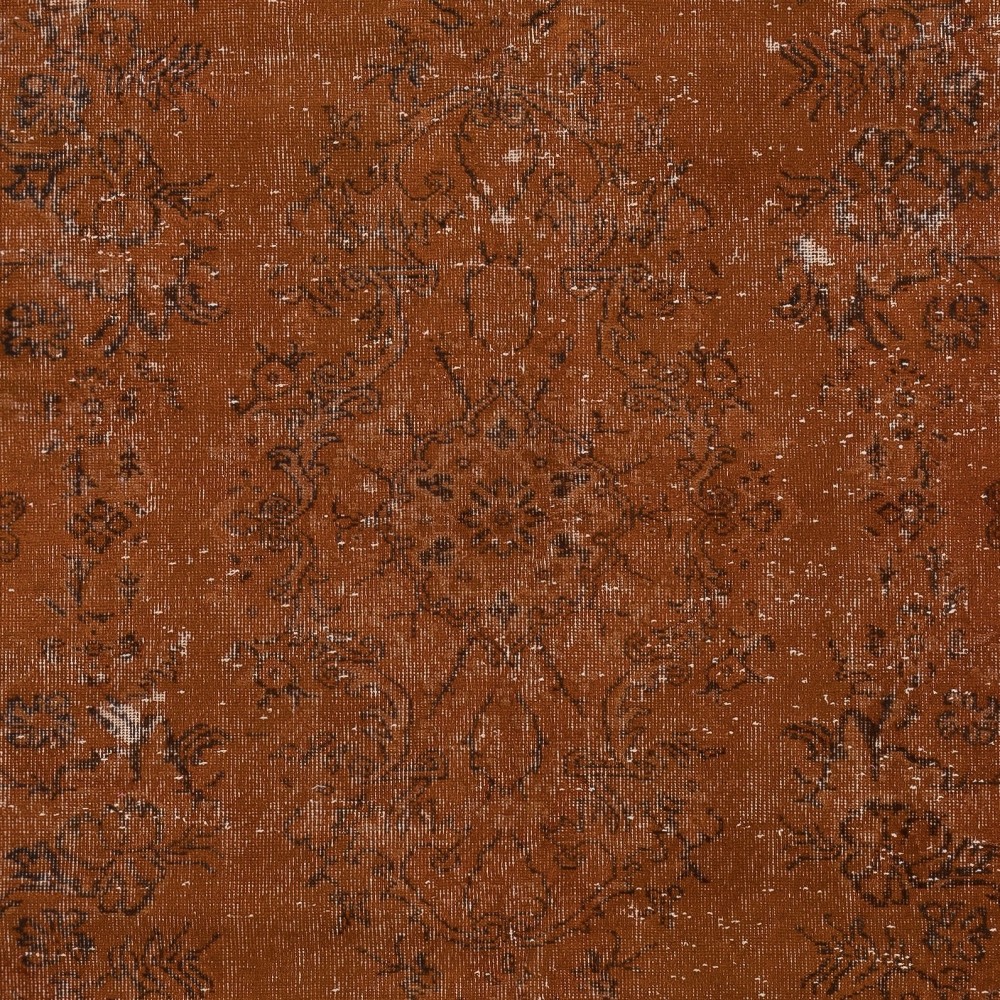 Distressed Handmade Turkish Wool Area Rug Re-Dyed in Orange Color