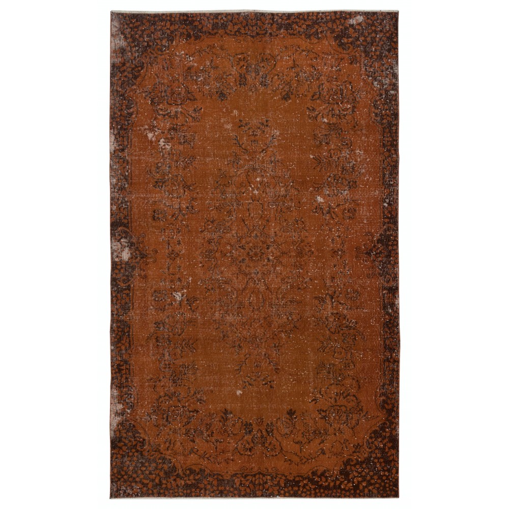 Distressed Handmade Turkish Wool Area Rug Re-Dyed in Orange Color