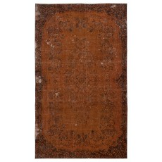Distressed Handmade Turkish Wool Area Rug Re-Dyed in Orange Color