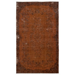 Distressed Handmade Turkish Wool Area Rug Re-Dyed in Orange Color