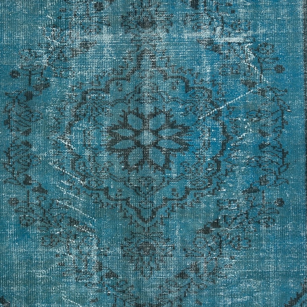 Modern Handmade Turkish Area Rug Over-Dyed in Blue. Woolen Floor Covering