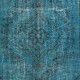 Modern Handmade Turkish Area Rug Over-Dyed in Blue. Woolen Floor Covering