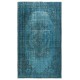 Modern Handmade Turkish Area Rug Over-Dyed in Blue. Woolen Floor Covering