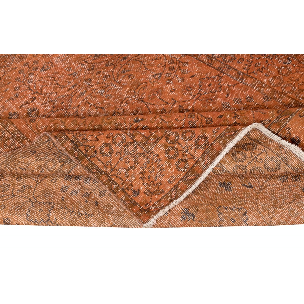 Contemporary Hand-knotted Area Rug. Orange Color Turkish Floor Covering