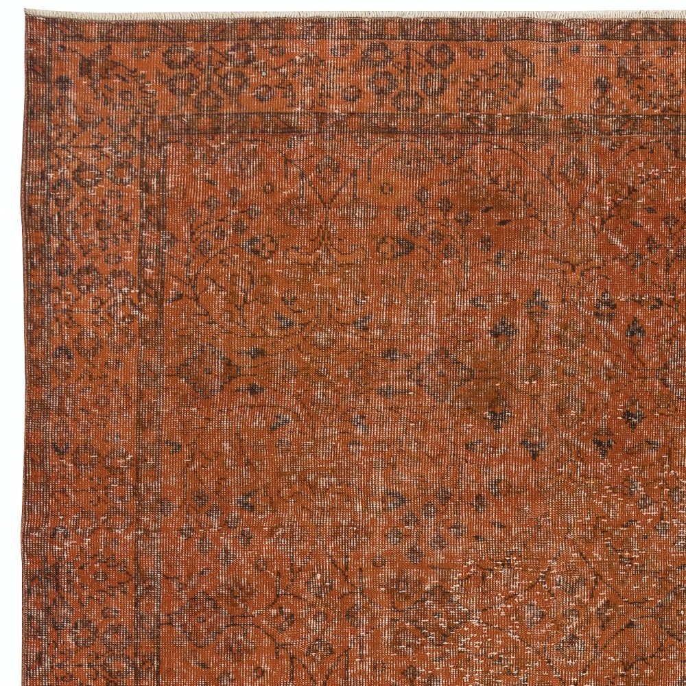 Contemporary Hand-knotted Area Rug. Orange Color Turkish Floor Covering