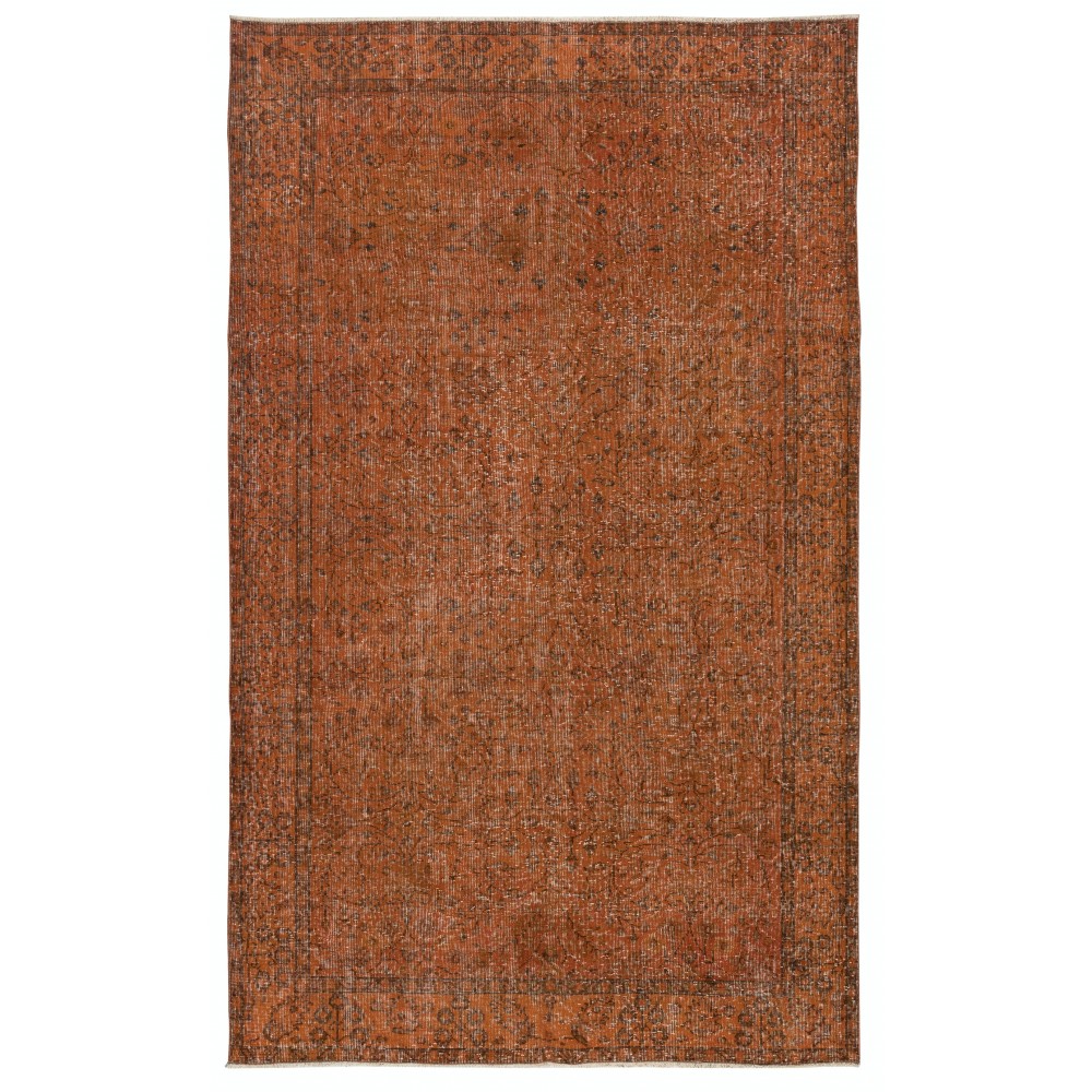 Contemporary Hand-knotted Area Rug. Orange Color Turkish Floor Covering
