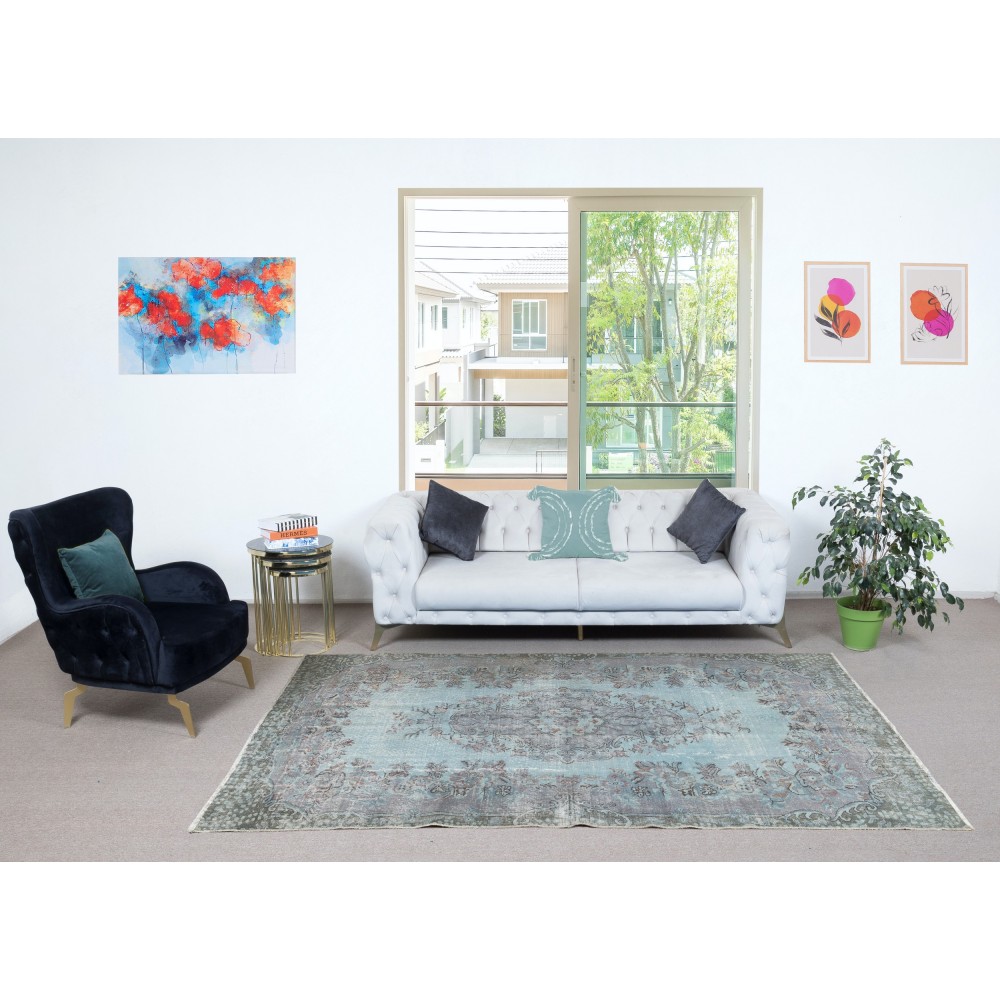 Light Blue Color Handmade Turkish Wool Area Rug for Modern Home and Office Decor