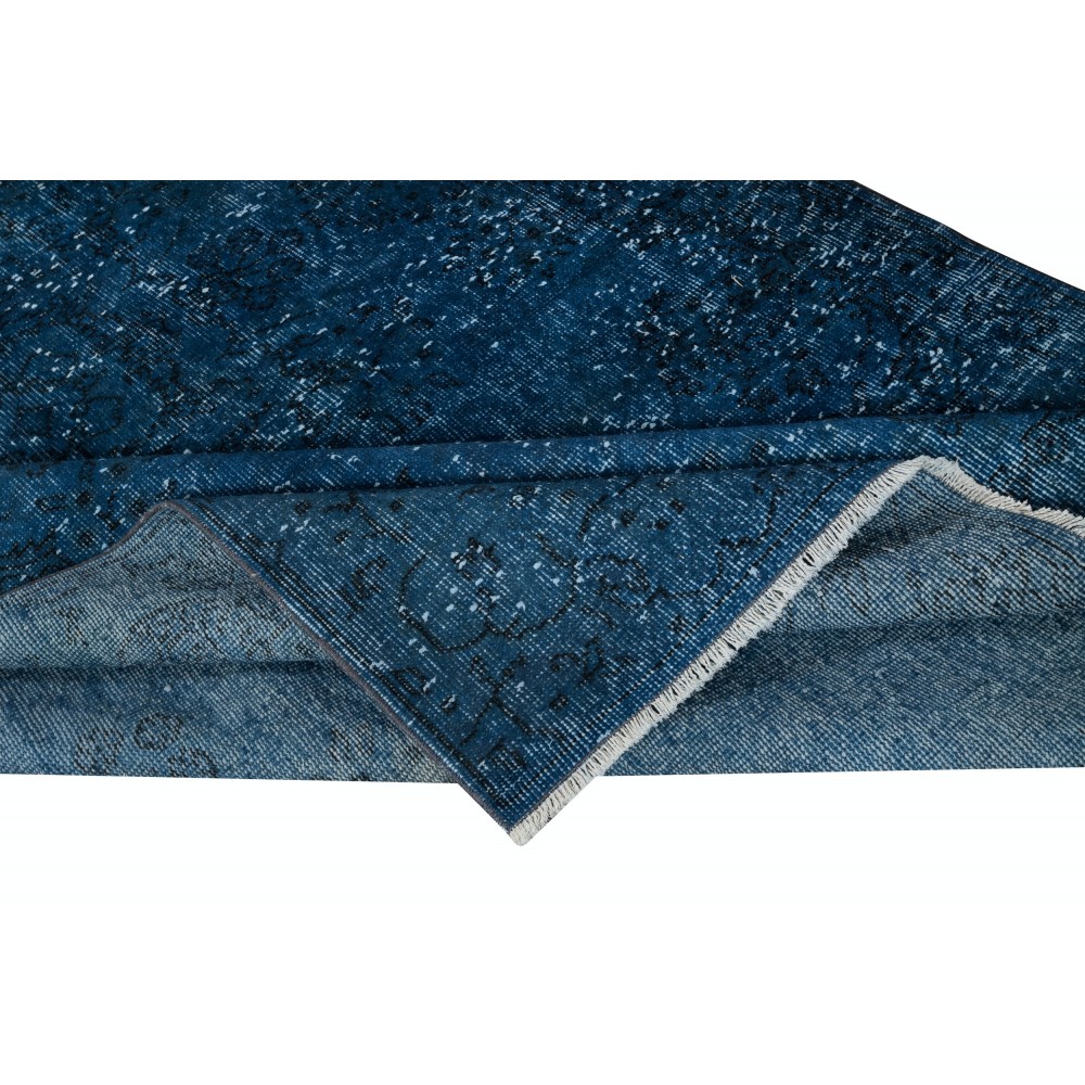 Vintage Handmade Turkish Area Rug redyed in Blue Color for modern interiors