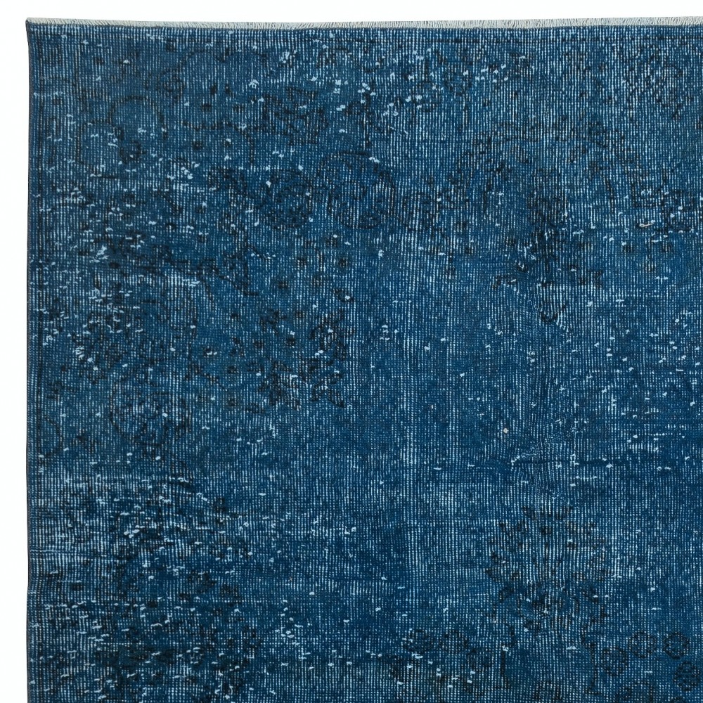 Vintage Handmade Turkish Area Rug redyed in Blue Color for modern interiors