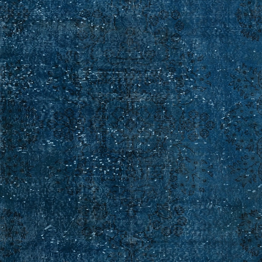 Vintage Handmade Turkish Area Rug redyed in Blue Color for modern interiors