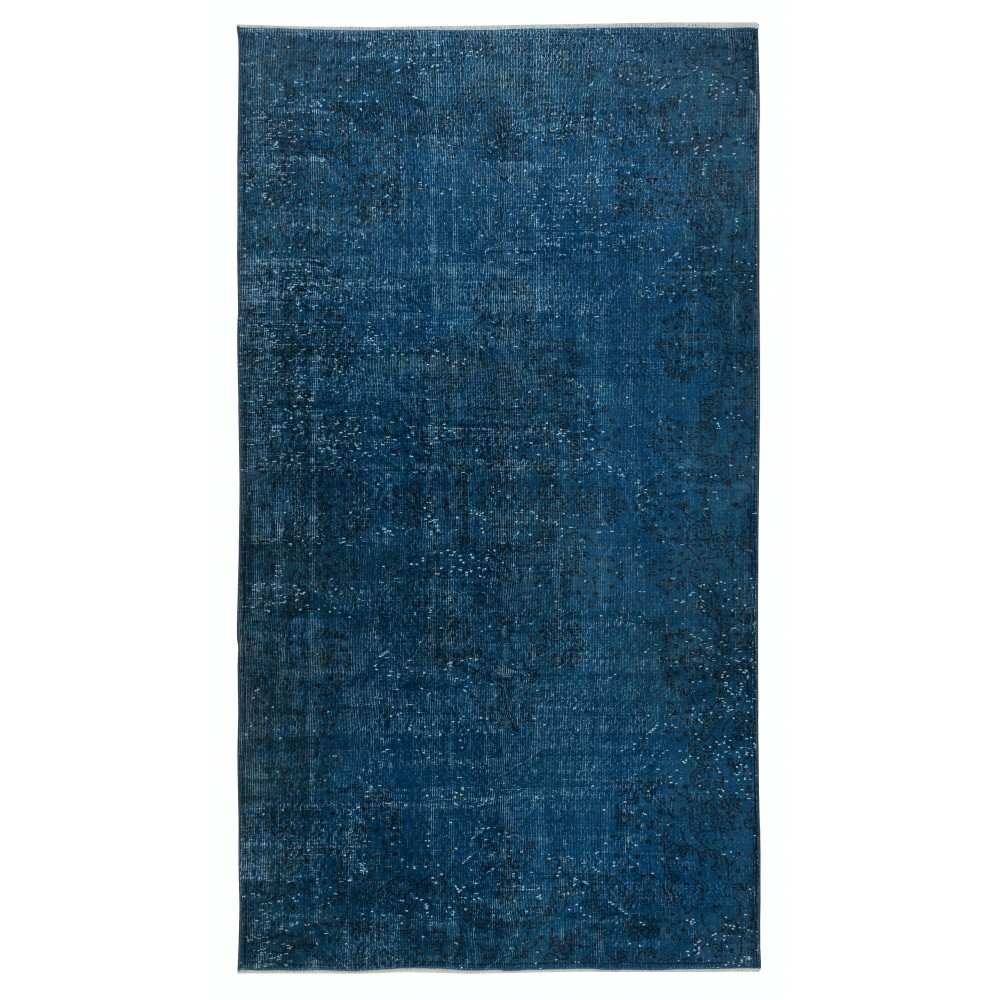 Vintage Handmade Turkish Area Rug redyed in Blue Color for modern interiors
