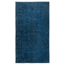 Vintage Handmade Turkish Area Rug redyed in Blue Color for modern interiors
