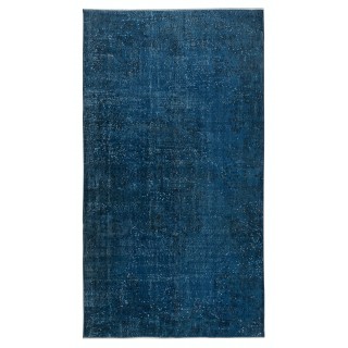 Vintage Handmade Turkish Area Rug redyed in Blue Color for modern interiors