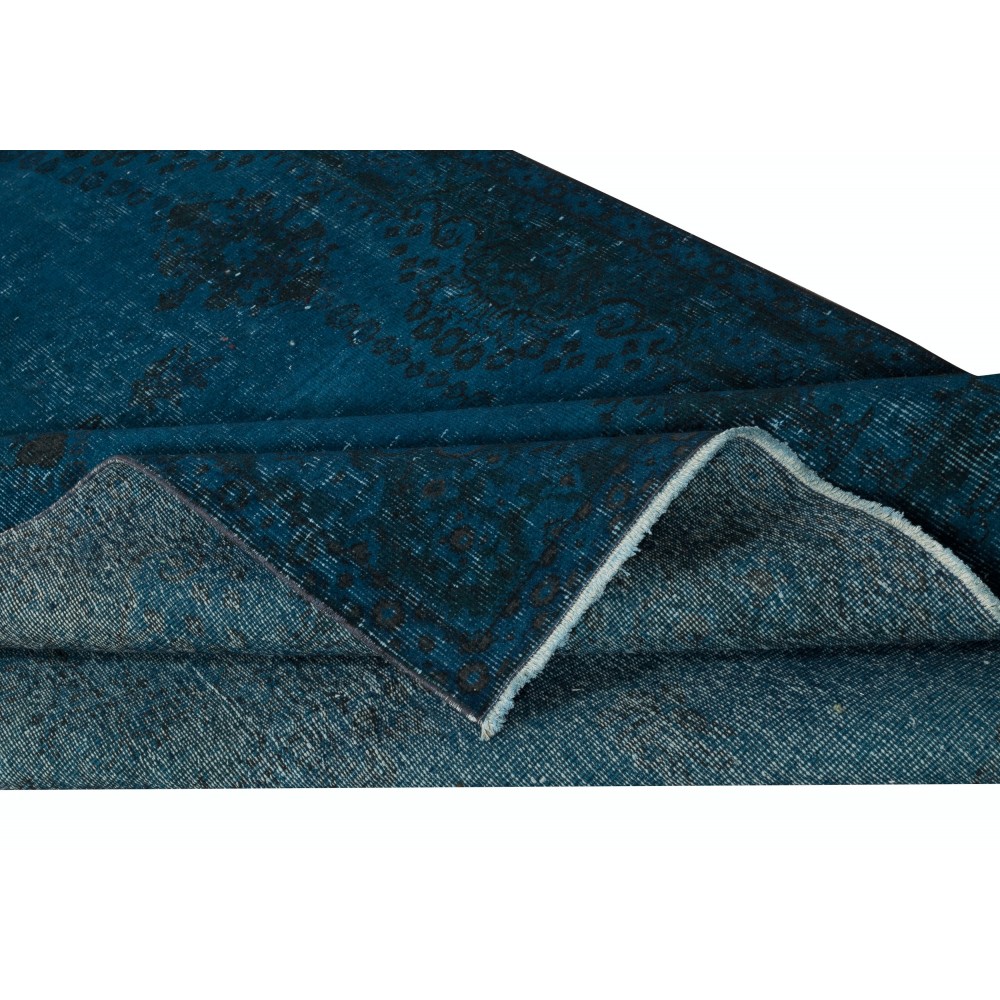 Navy Blue Color Handmade Turkish Wool Area Rug for Contemporary Interiors