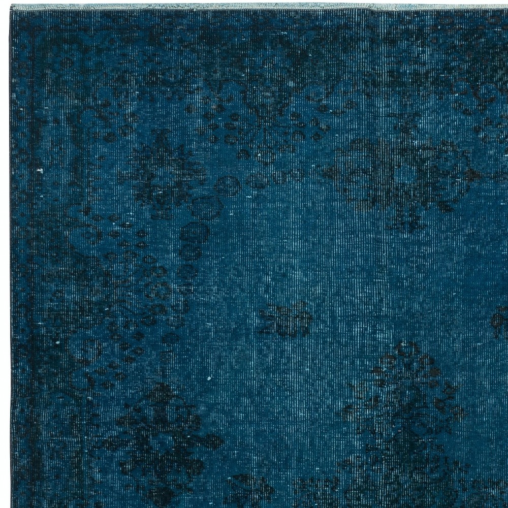 Navy Blue Color Handmade Turkish Wool Area Rug for Contemporary Interiors