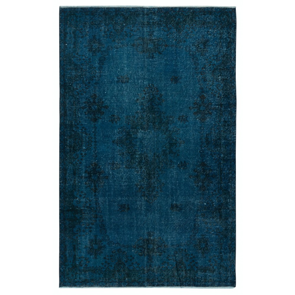 Navy Blue Color Handmade Turkish Wool Area Rug for Contemporary Interiors