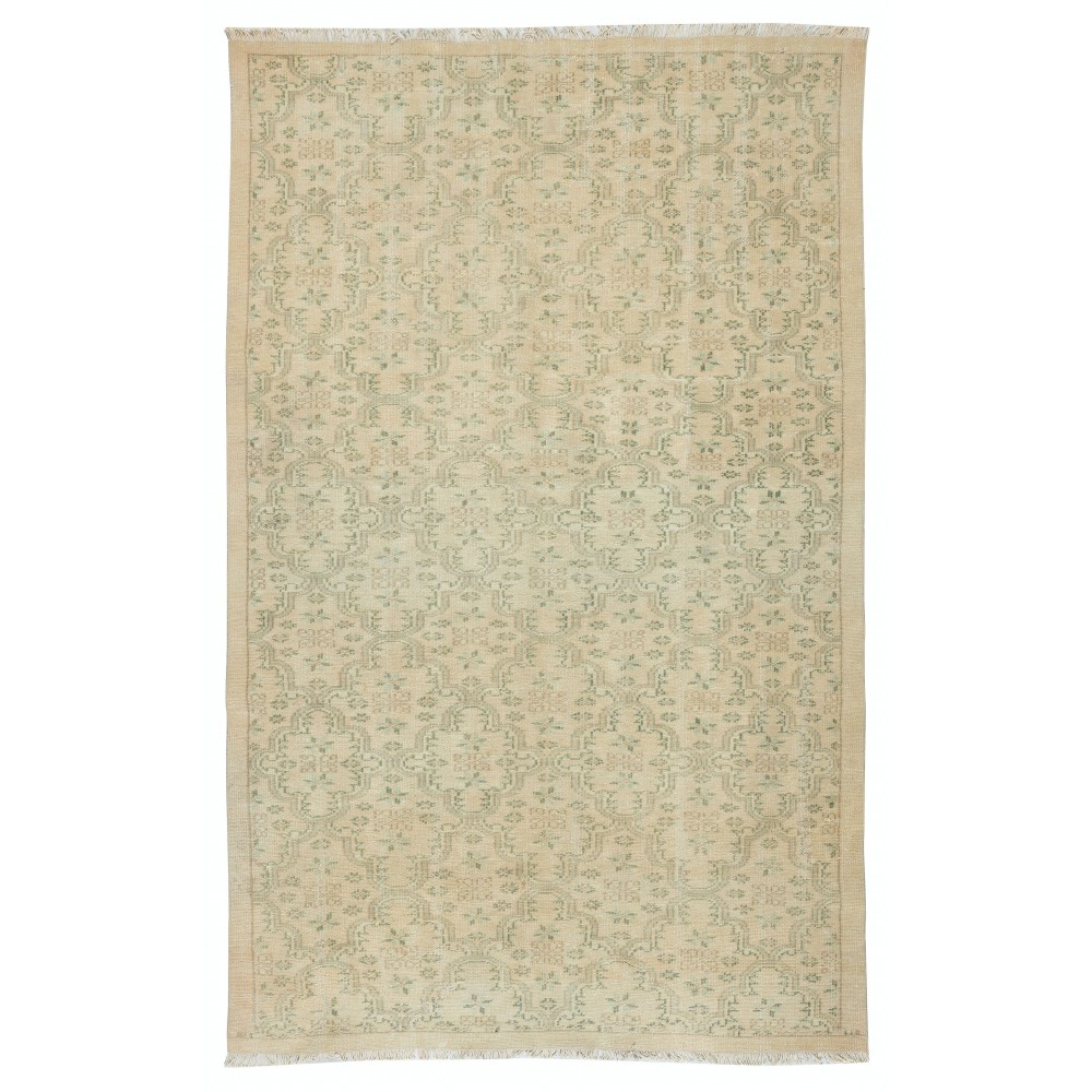 Vintage Sun Faded Rug with Floral Design, One of a kind Handmade Turkish Carpet