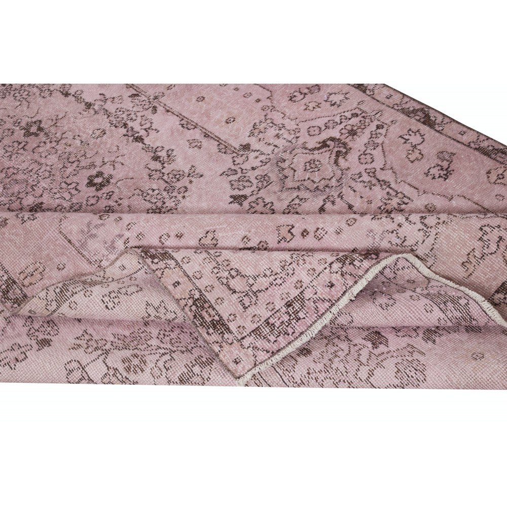 Vintage Handmade Turkish Wool Area Rug redyed in Pink Color for contemporary interiors
