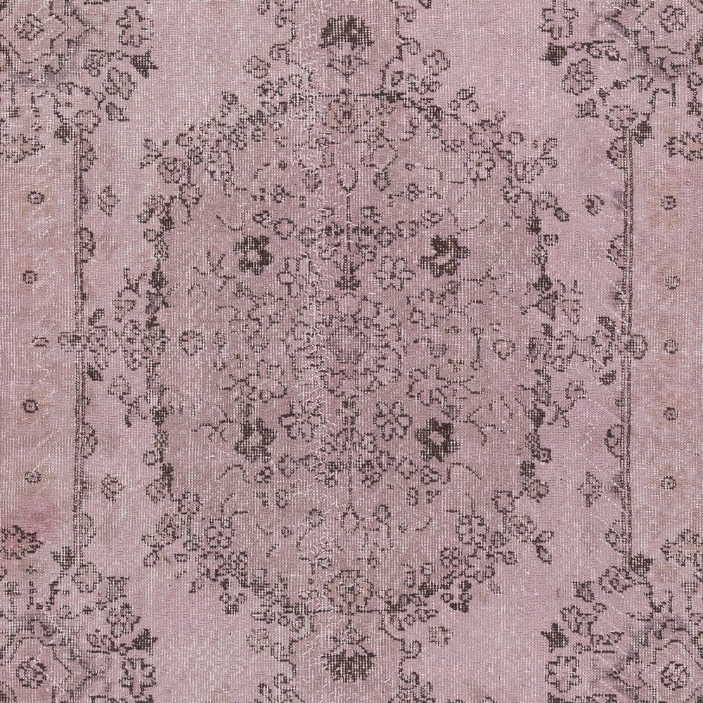 Vintage Handmade Turkish Wool Area Rug redyed in Pink Color for contemporary interiors