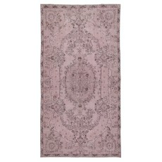 Vintage Handmade Turkish Wool Area Rug redyed in Pink Color for contemporary interiors